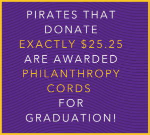 Prates that donate exactly $25.25 are awarded philanthropy cords for graduation!